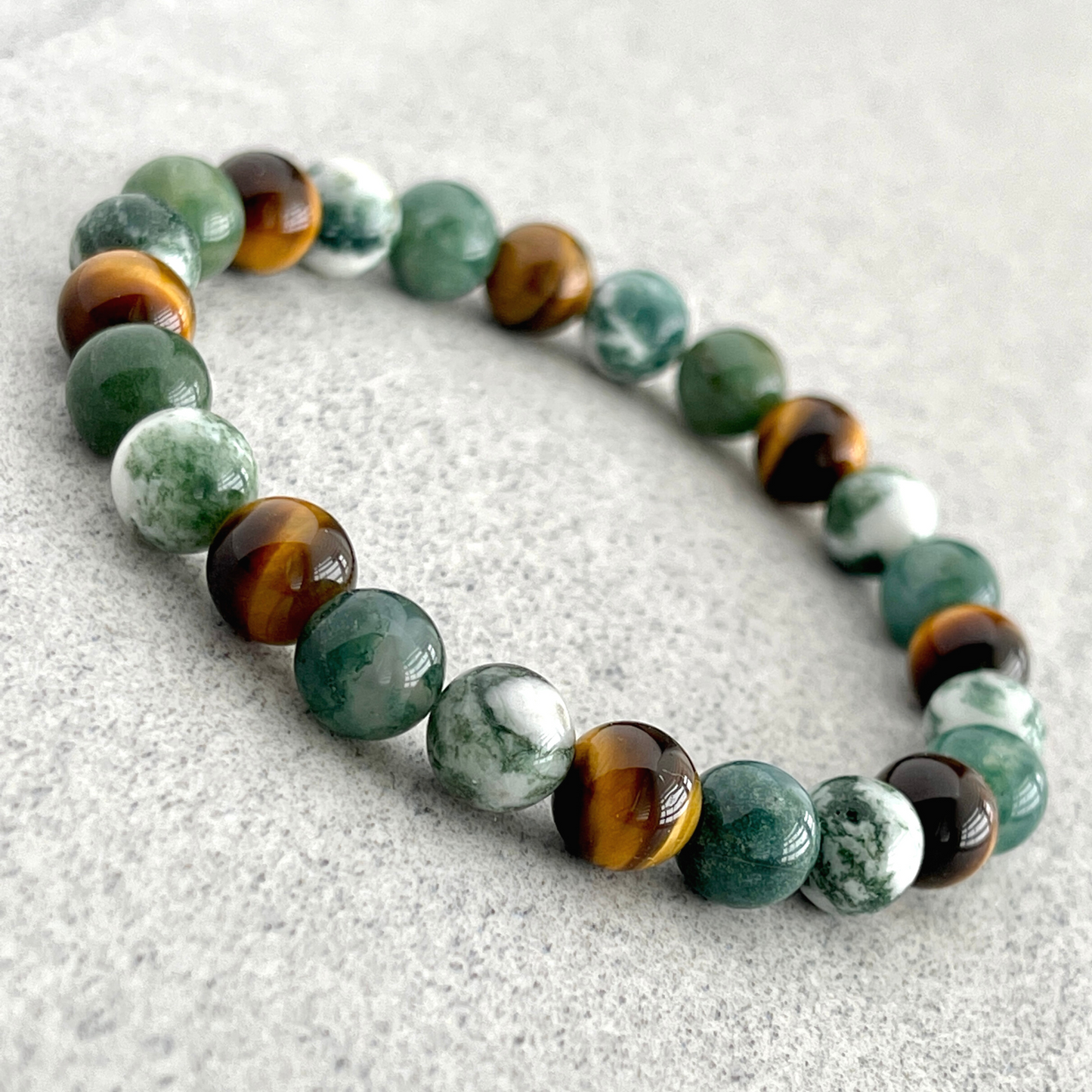 Tree Agate, Moss Agate & Tiger Eye or Wood Jasper Beaded Bracelet