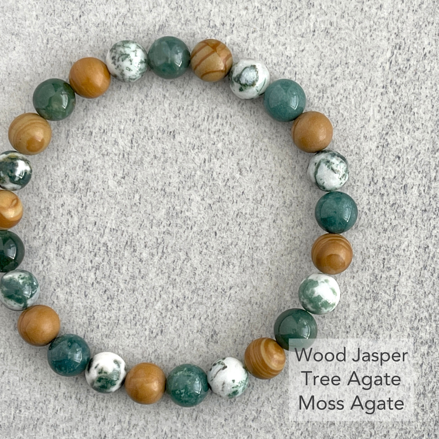 Tree Agate, Moss Agate & Tiger Eye or Wood Jasper Beaded Bracelet