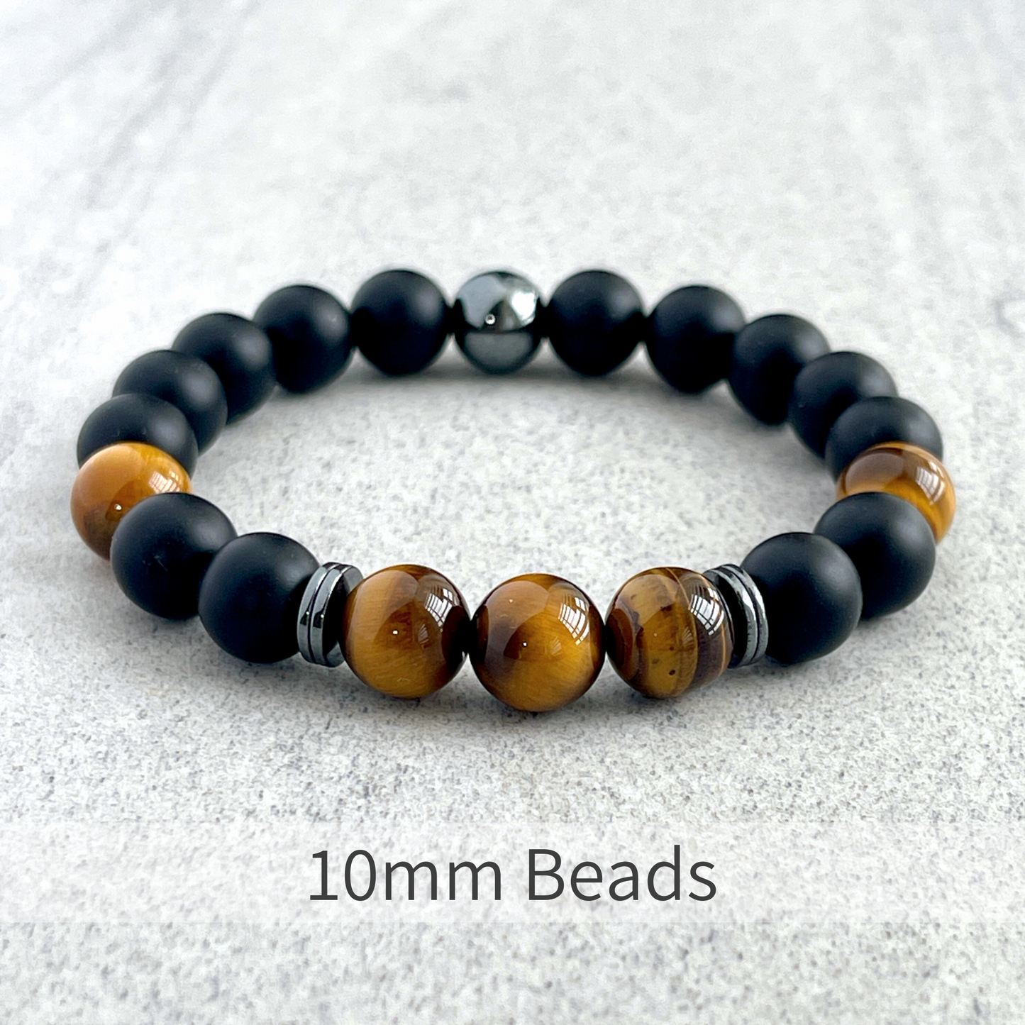 Onyx, Yellow Tiger Eye and Hematite Beaded Stretch Bracelet