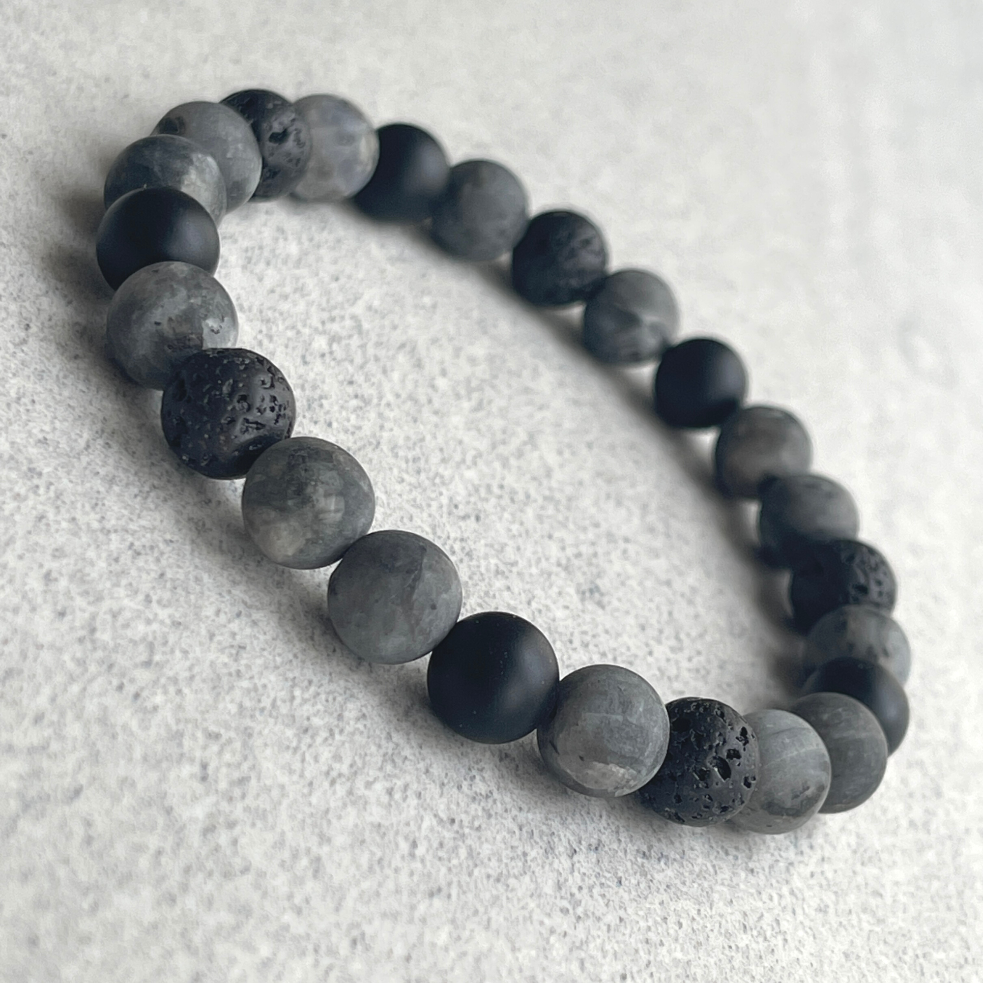 BOYBEADS Cornell Silver 10mm Black Obsidian, Lava, Hematite Mens Bead Bracelet