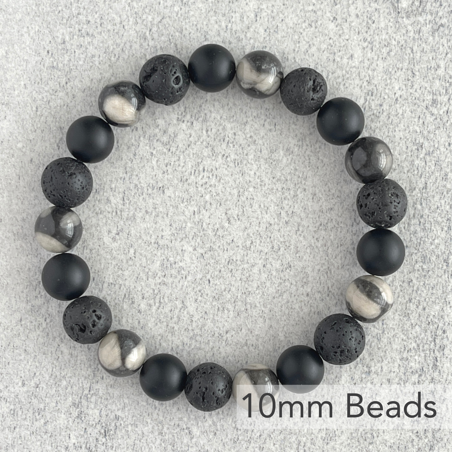 Orthoceras Fossil Jasper, Matte Onyx & Black Lava Bracelet