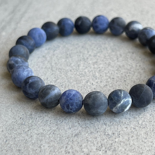 matte blue sodalite beaded bracelet for men