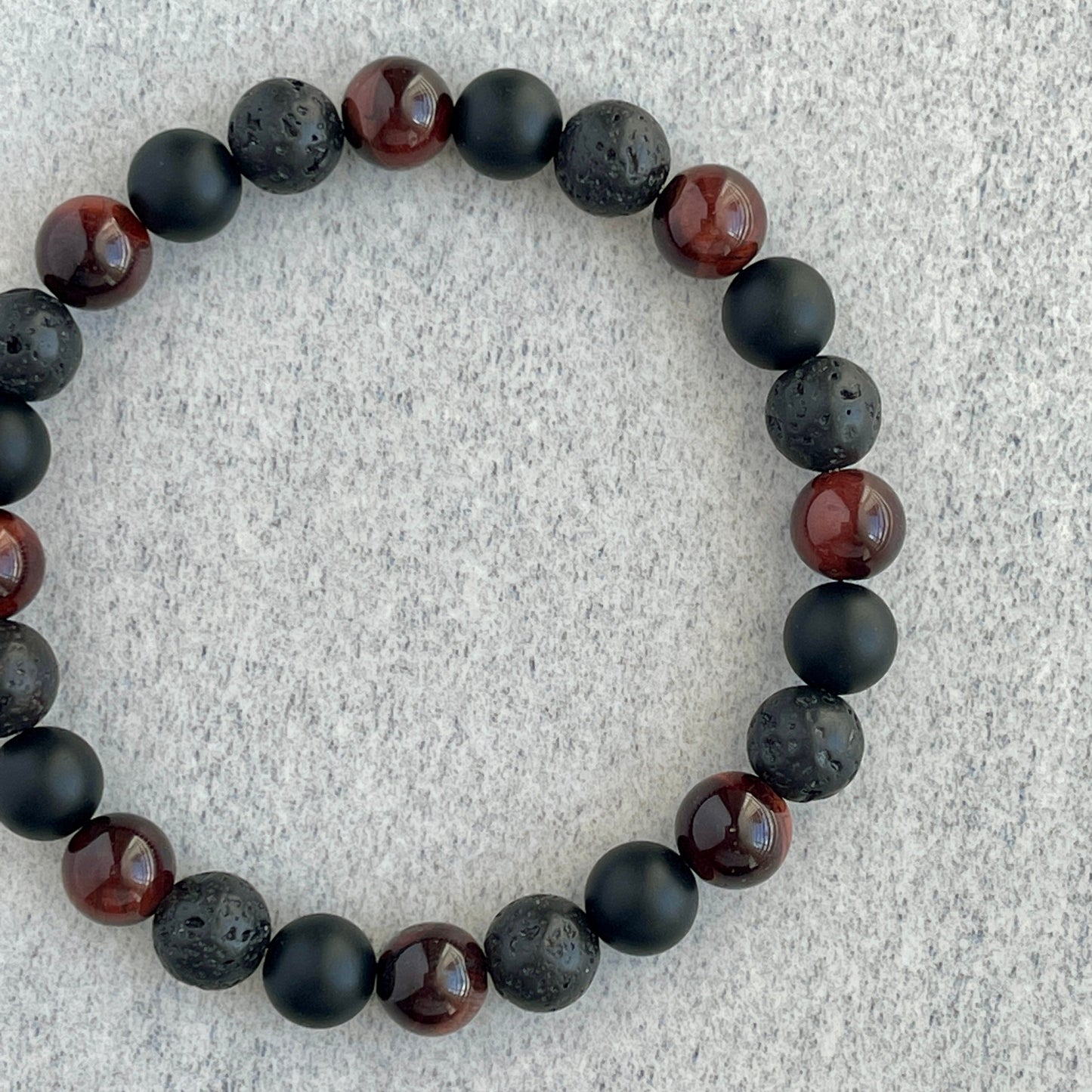 Red Tiger Eye, Matte Onyx & Black Lava Beaded Bracelet