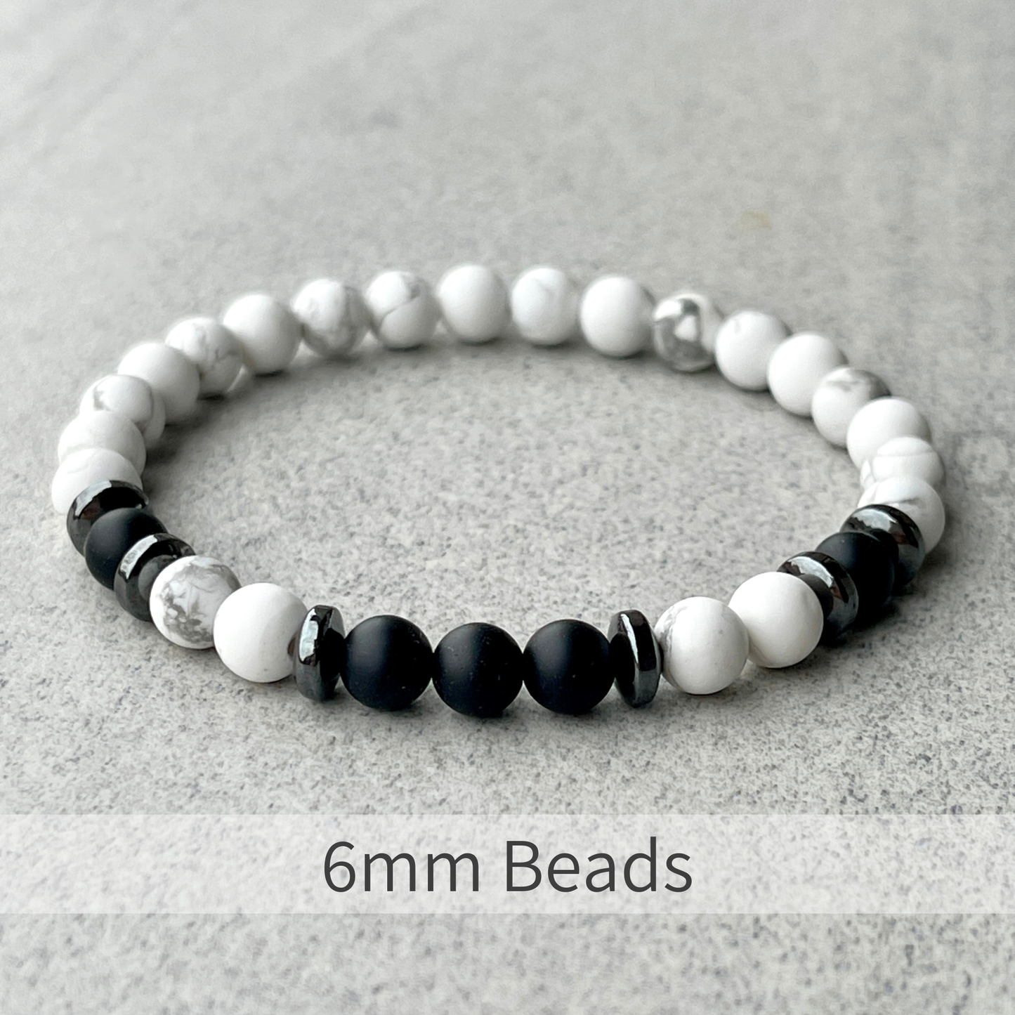 Matte White Howlite & Matte Onyx Beaded Bracelet