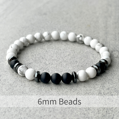 Matte White Howlite & Matte Onyx Beaded Bracelet