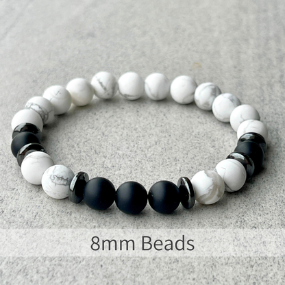Matte White Howlite & Matte Onyx Beaded Bracelet