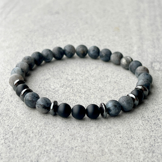 Matte Black Labradorite & Matte Onyx Beaded Bracelet