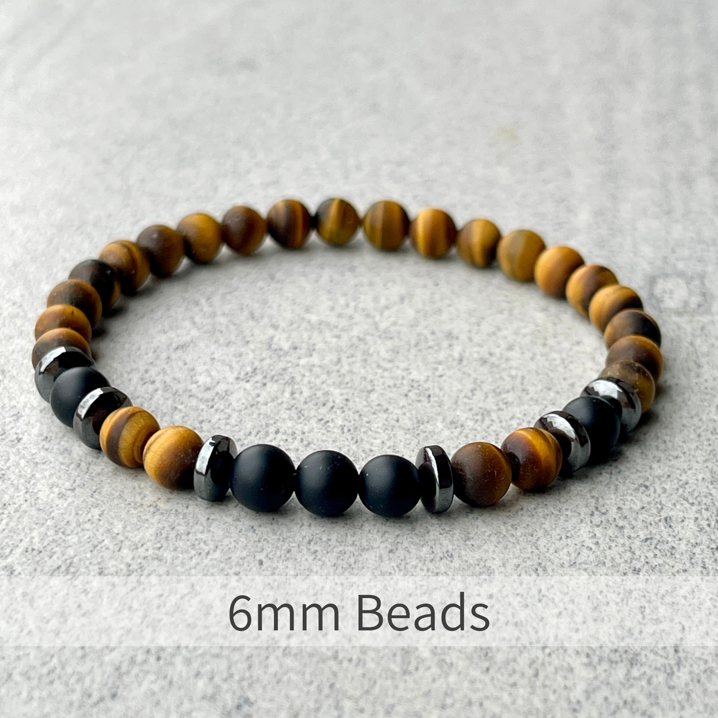 Matte Yellow Tiger Eye & Matte Onyx Beaded Bracelet