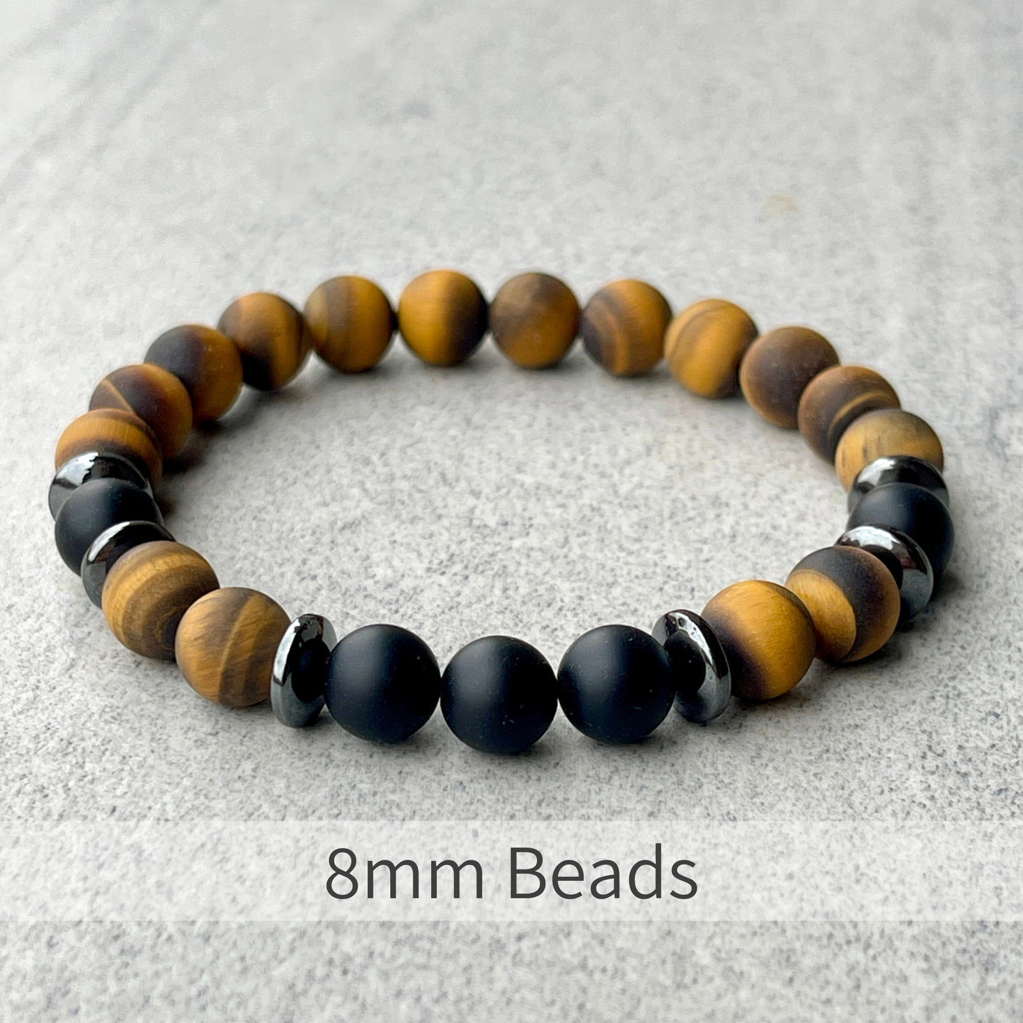 Matte Yellow Tiger Eye & Matte Onyx Beaded Bracelet
