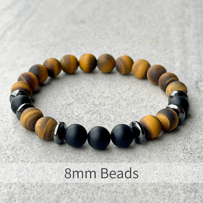 Matte Yellow Tiger Eye & Matte Onyx Beaded Bracelet