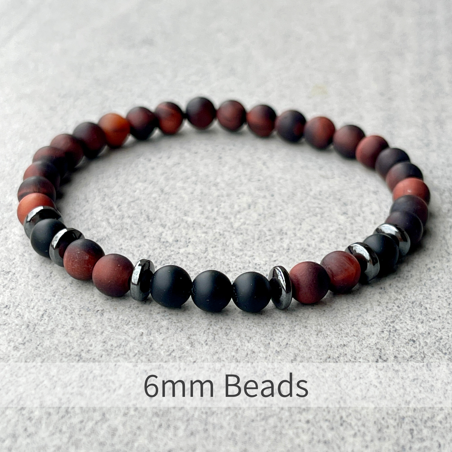Matte Red Tiger Eye & Matte Onyx Beaded Bracelet