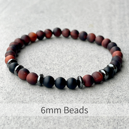 Matte Red Tiger Eye & Matte Onyx Beaded Bracelet