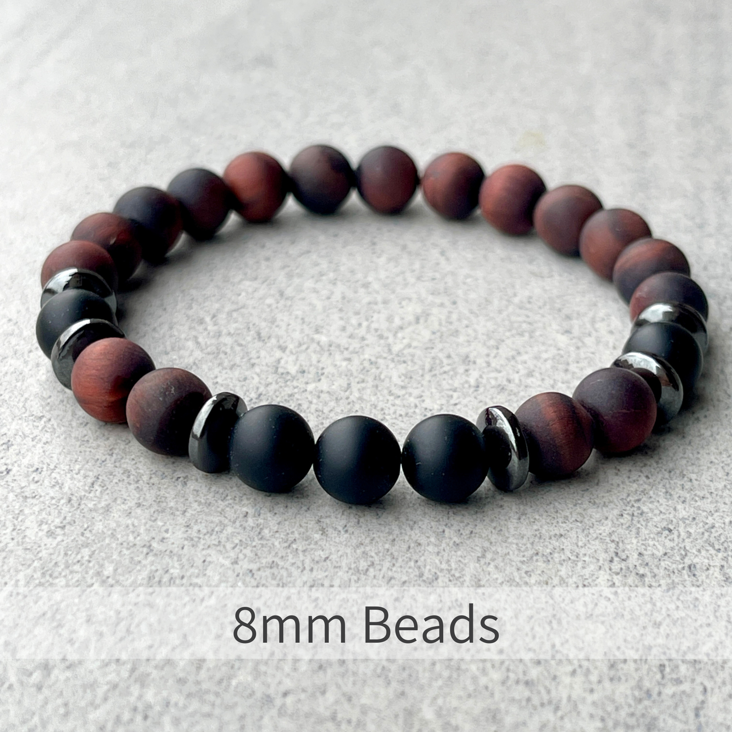 Matte Red Tiger Eye & Matte Onyx Beaded Bracelet