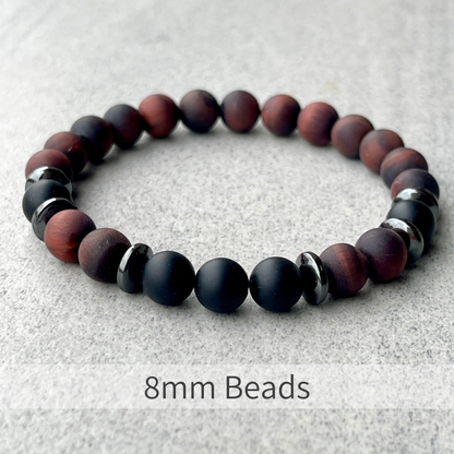 Matte Red Tiger Eye & Matte Onyx Beaded Bracelet
