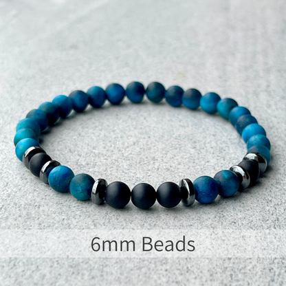 Matte Aqua Blue Tiger Eye & Matte Onyx Beaded Bracelet