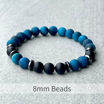 Matte Aqua Blue Tiger Eye & Matte Onyx Beaded Bracelet