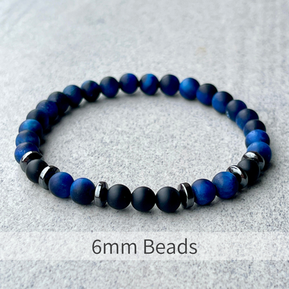 Matte Blue Tiger Eye & Matte Onyx Bracelet