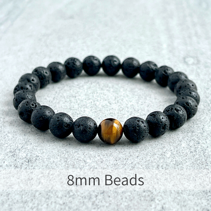 Black Lava and Single Yellow Tiger Eye Stretch Bracelet