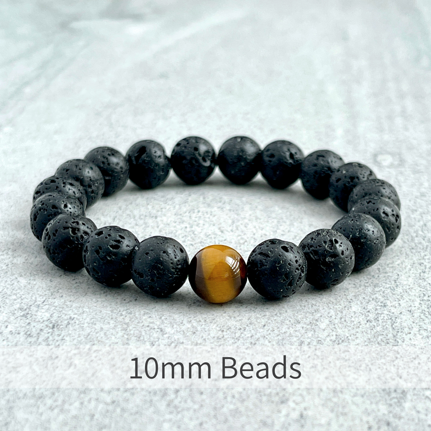 Black Lava and Single Yellow Tiger Eye Stretch Bracelet