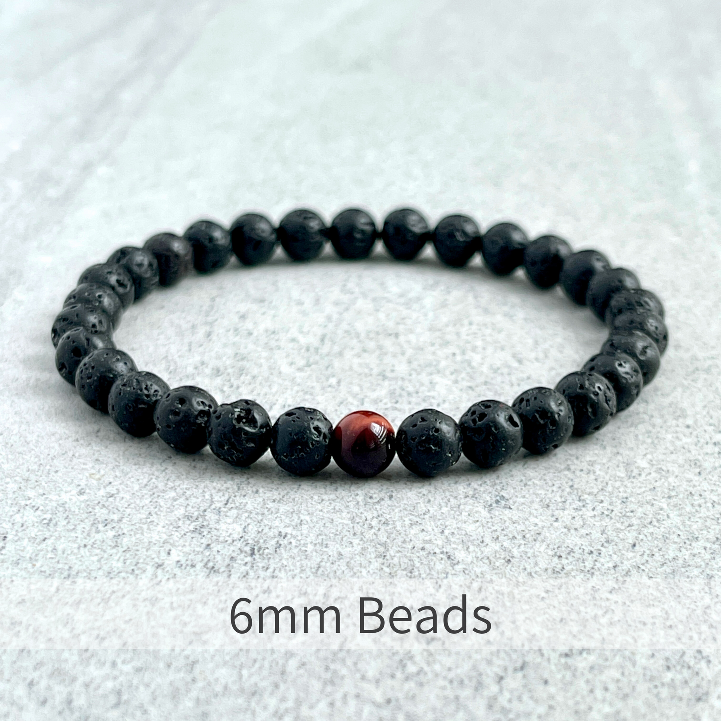 Black Lava and Single Red Tiger Eye Stretch Bracelet