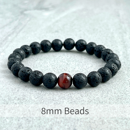 Black Lava and Single Red Tiger Eye Stretch Bracelet