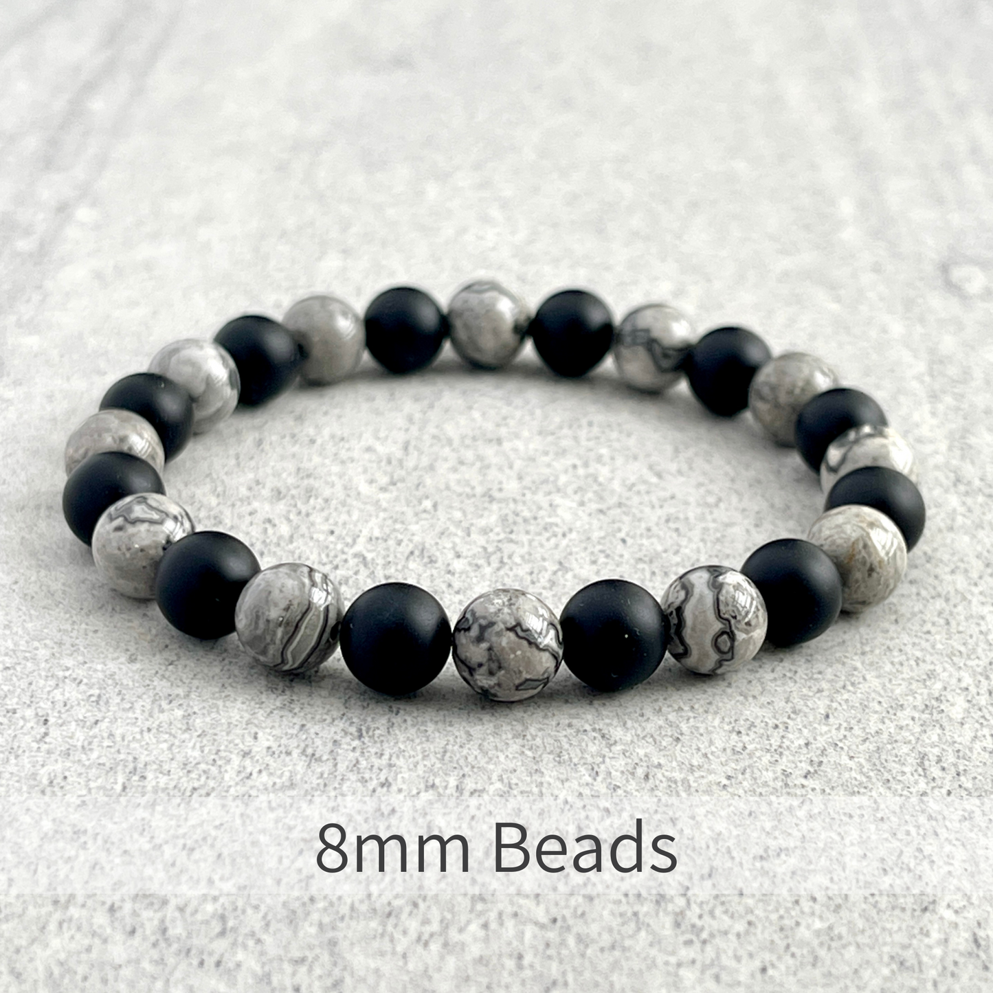 Map Jasper and Matte Onyx Beaded Bracelet