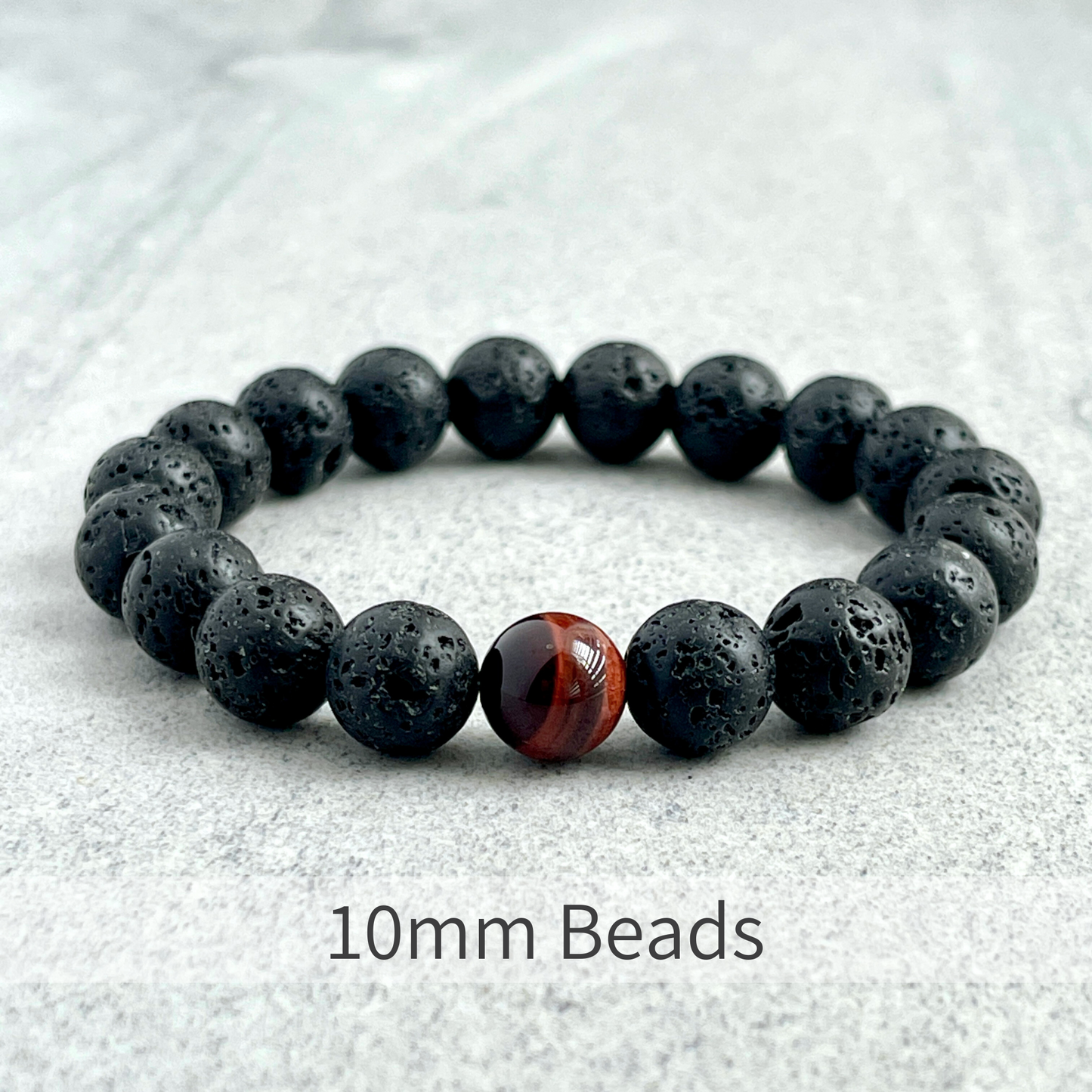 Black Lava and Single Red Tiger Eye Stretch Bracelet