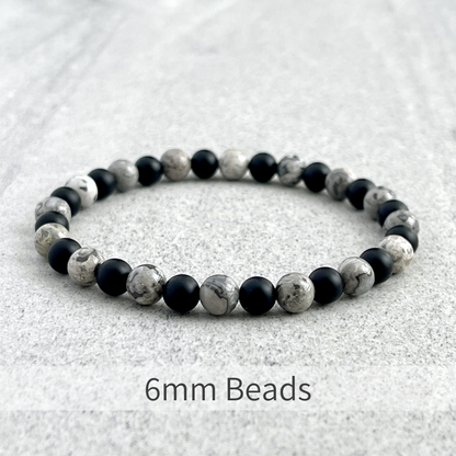 Map Jasper and Matte Onyx Beaded Bracelet