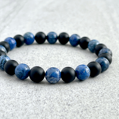 Dumortierite and Matte Onyx Beaded Bracelet