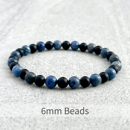 Dumortierite and Matte Onyx Beaded Bracelet