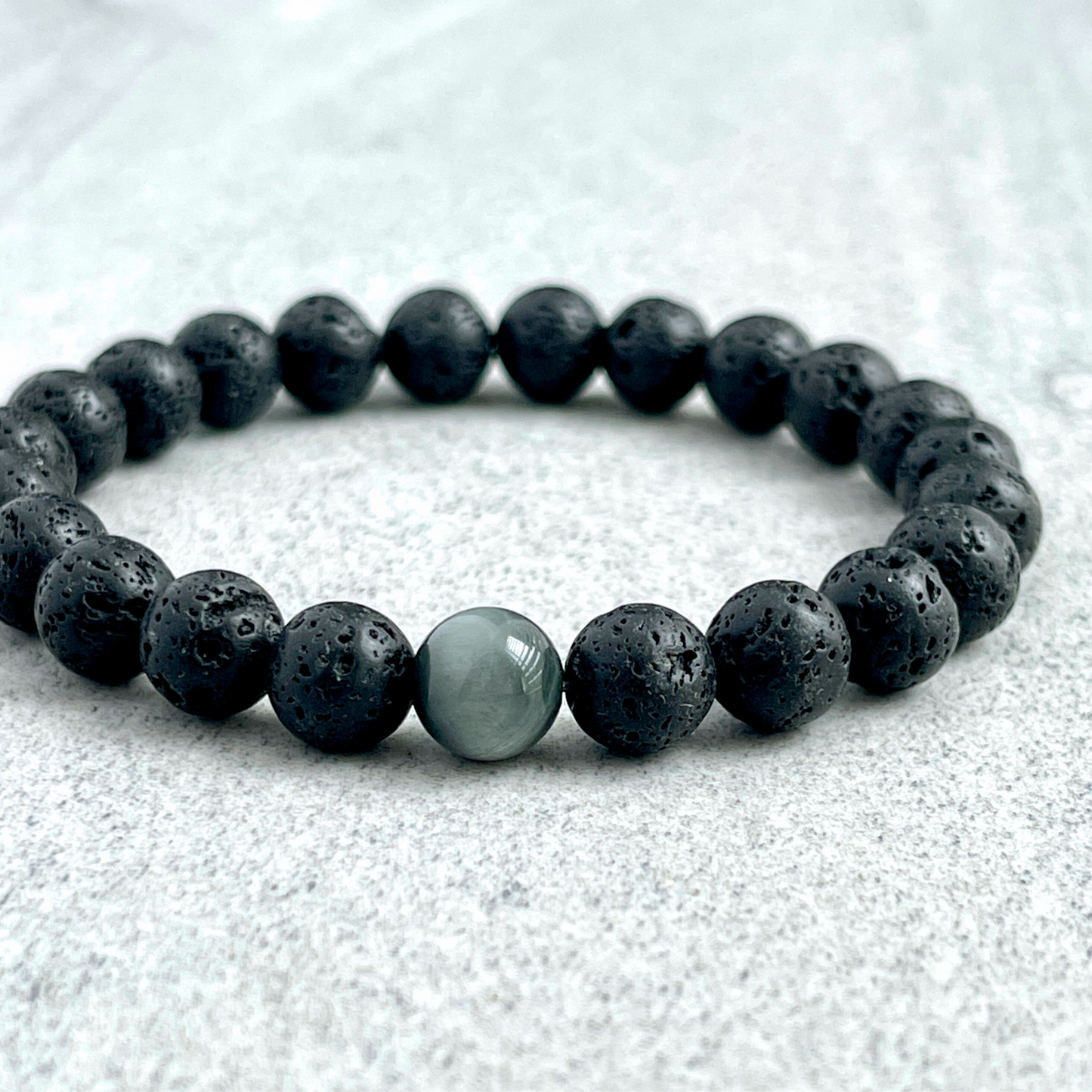 Black Lava and Single Chrysoberyl Stretch Bracelet