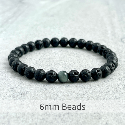 Black Lava and Single Chrysoberyl Stretch Bracelet