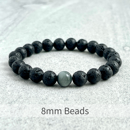 Black Lava and Single Chrysoberyl Stretch Bracelet