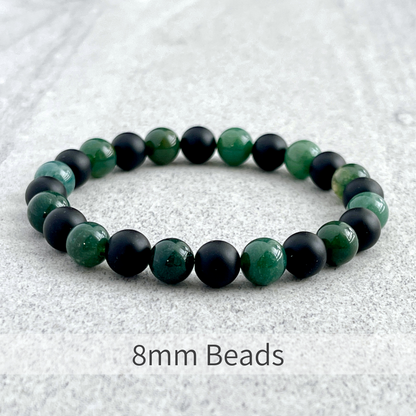 Moss Agate and Matte Onyx Beaded Bracelet