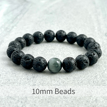 Black Lava and Single Chrysoberyl Stretch Bracelet