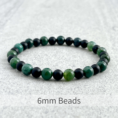 Moss Agate and Matte Onyx Beaded Bracelet