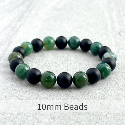 Moss Agate and Matte Onyx Beaded Bracelet