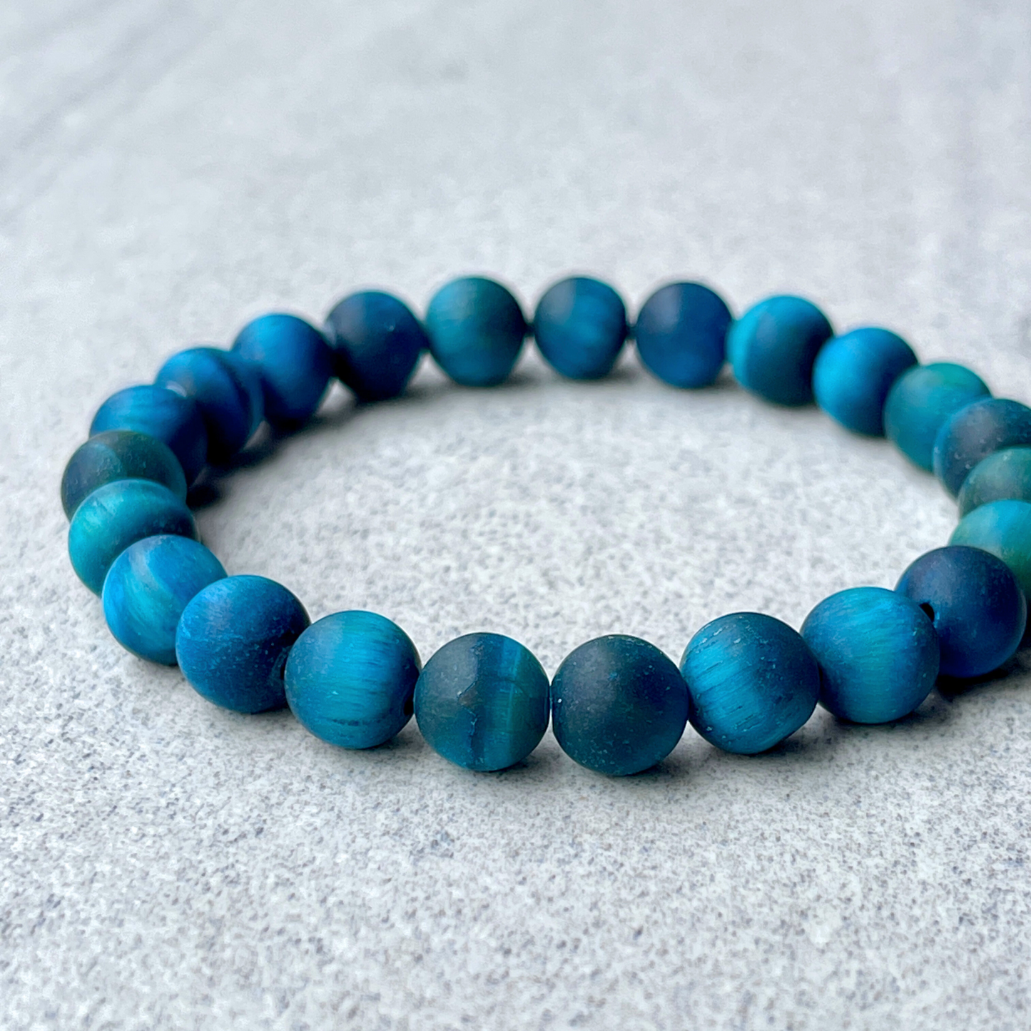 Matte Aqua Blue Tiger Eye Stretch Bracelet