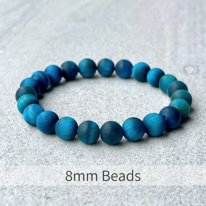 Matte Aqua Blue Tiger Eye Stretch Bracelet