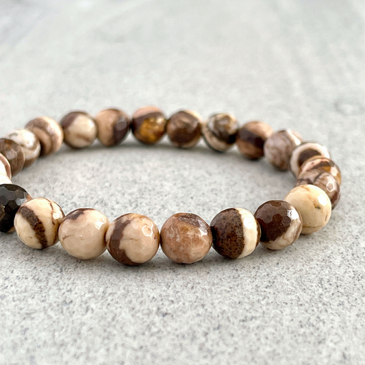 Faceted Brown Zebra Jasper Beaded Bracelet