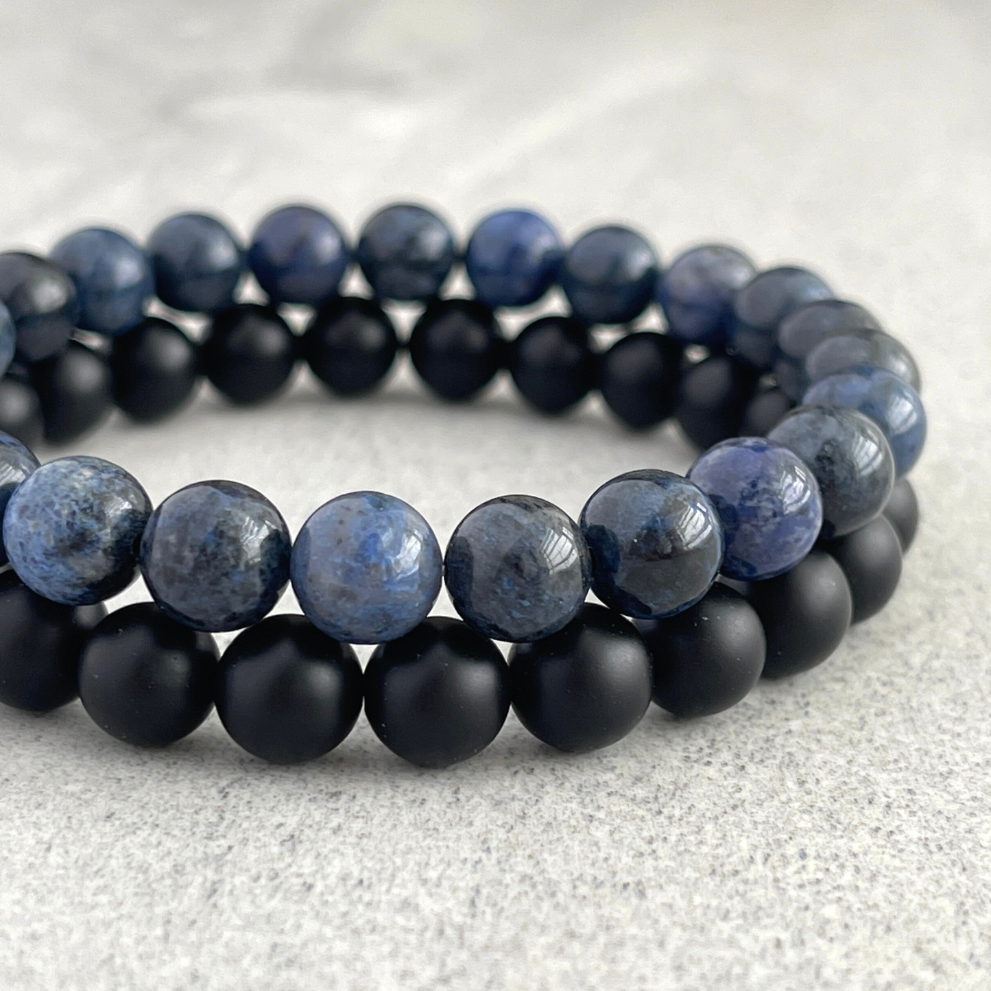 Dumortierite and Matte Onyx Beaded Stretch Bracelet