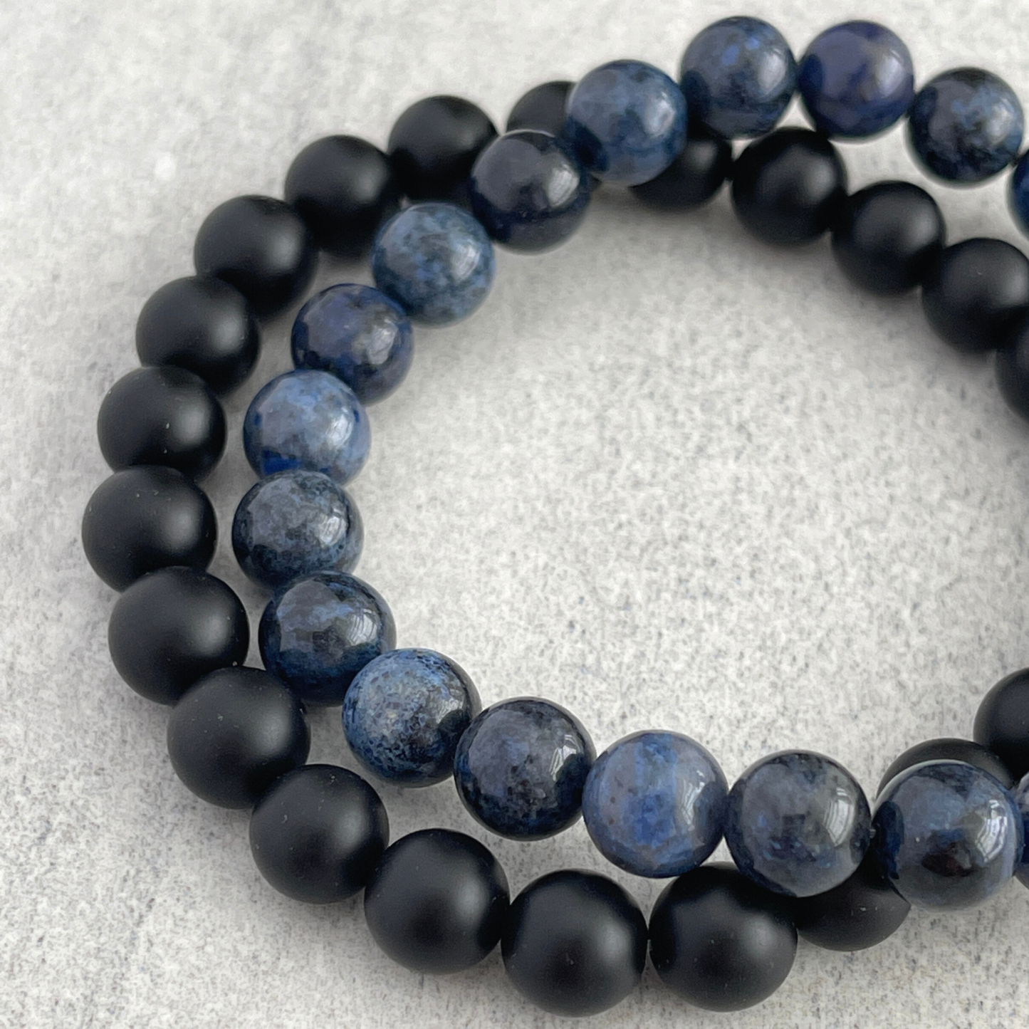 Dumortierite and Matte Onyx Beaded Stretch Bracelet