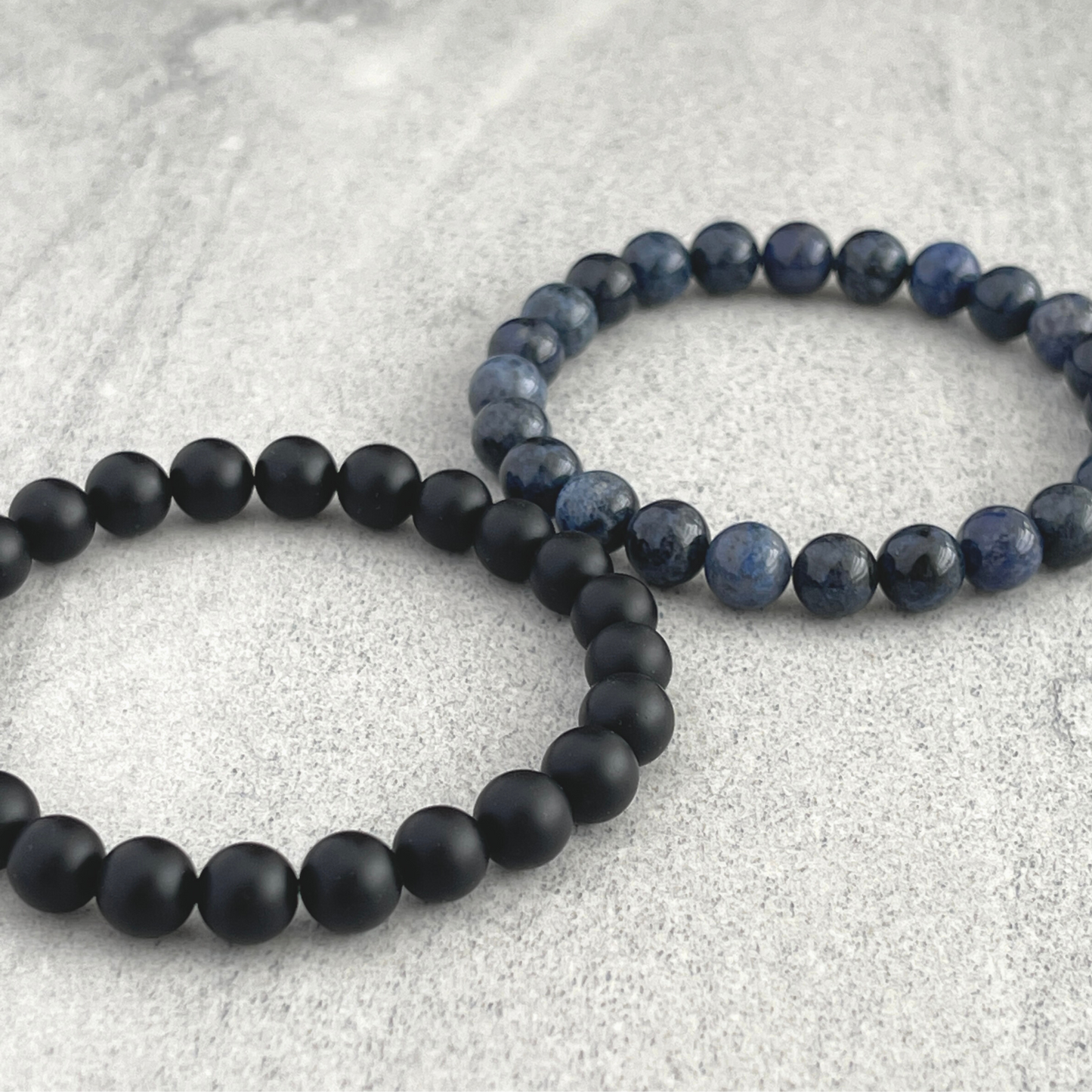 Dumortierite and Matte Onyx Beaded Stretch Bracelet