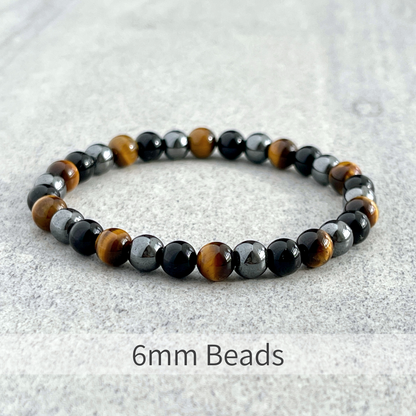 Yellow Tiger Eye, Onyx & Hematite Beaded Bracelet