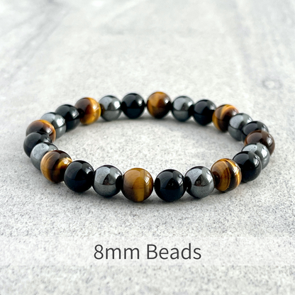 Yellow Tiger Eye, Onyx & Hematite Beaded Bracelet