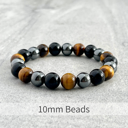 Yellow Tiger Eye, Onyx & Hematite Beaded Bracelet