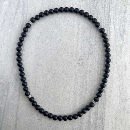 Matte Onyx Beaded Necklace with Leaf Motif