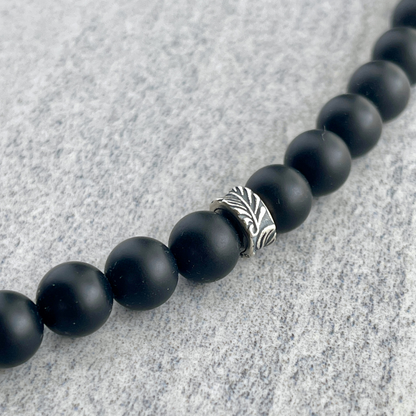 Matte Onyx Beaded Necklace with Leaf Motif