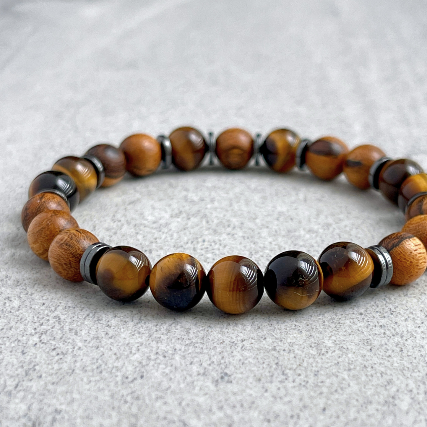 Tiger Skin Sandalwood & Yellow Tiger Eye Beaded Bracelet