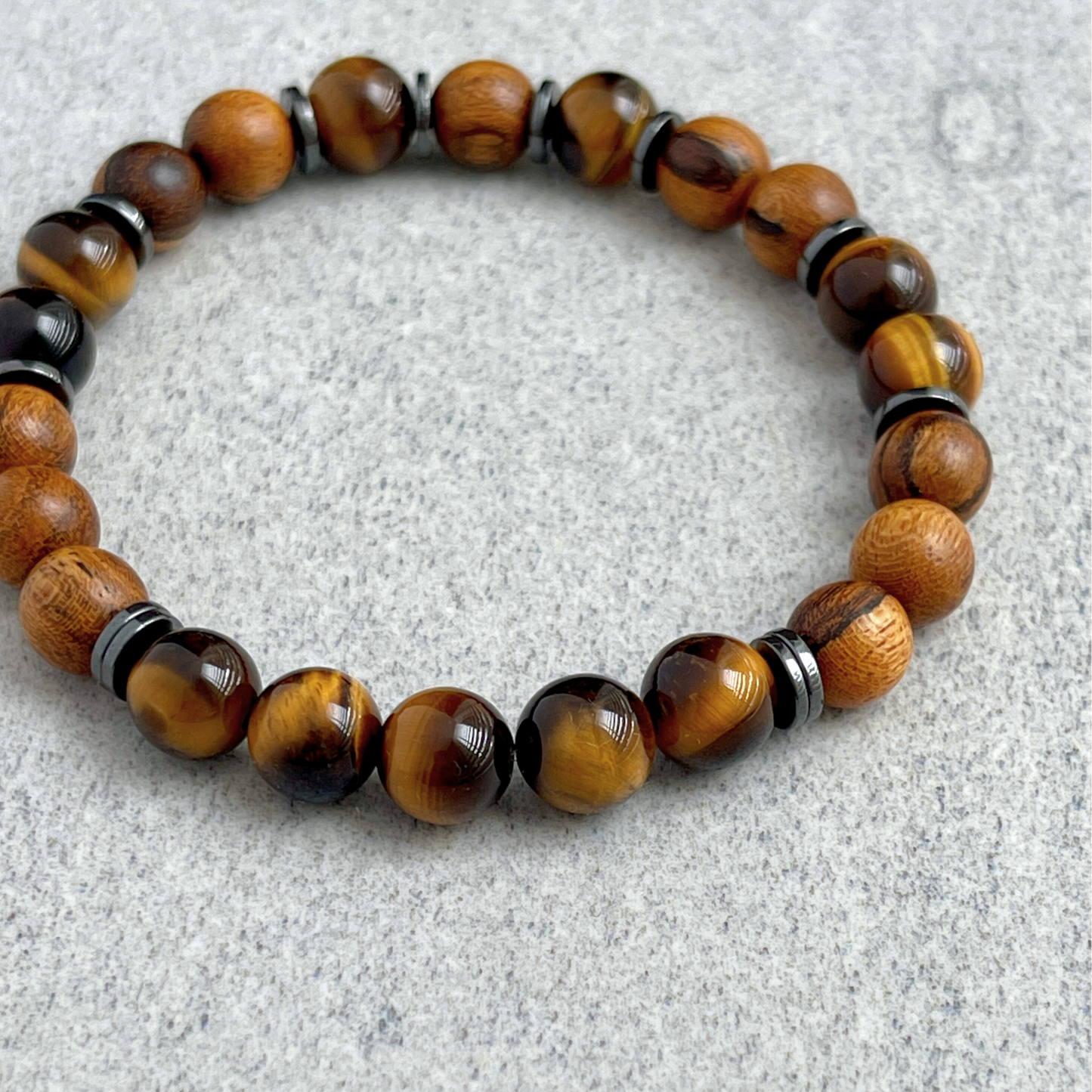 Tiger Skin Sandalwood & Yellow Tiger Eye Beaded Bracelet